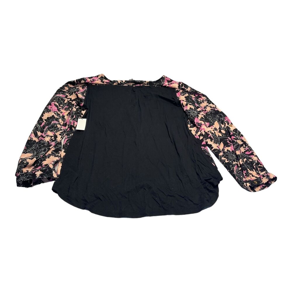 Simply Emma Mix Media Top Women's 2X Black Floral Zipper Long Sleeve Pullover - Picture 5 of 7